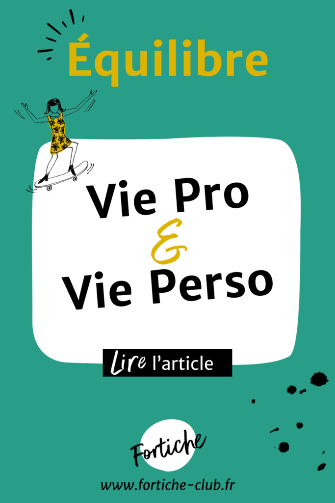 Illustration femme sur skate en équilibre, thématique de l'équilibre avec phrase impactante : "Vie Professionnel et Vie Personnel".